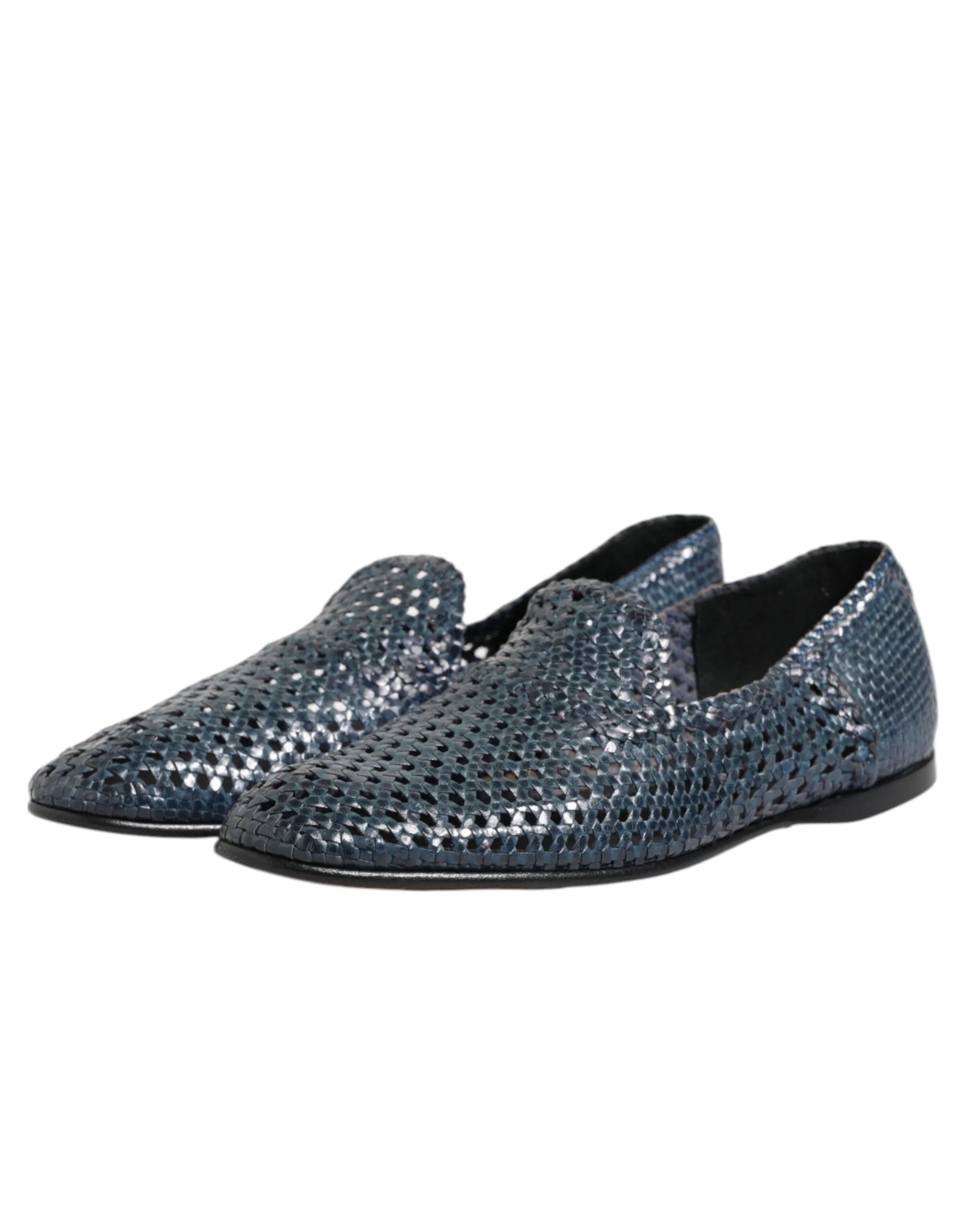 Dolce & Gabbana Blue Woven Leather Slip On Loafers Shoes - EU41/US8 - Flats