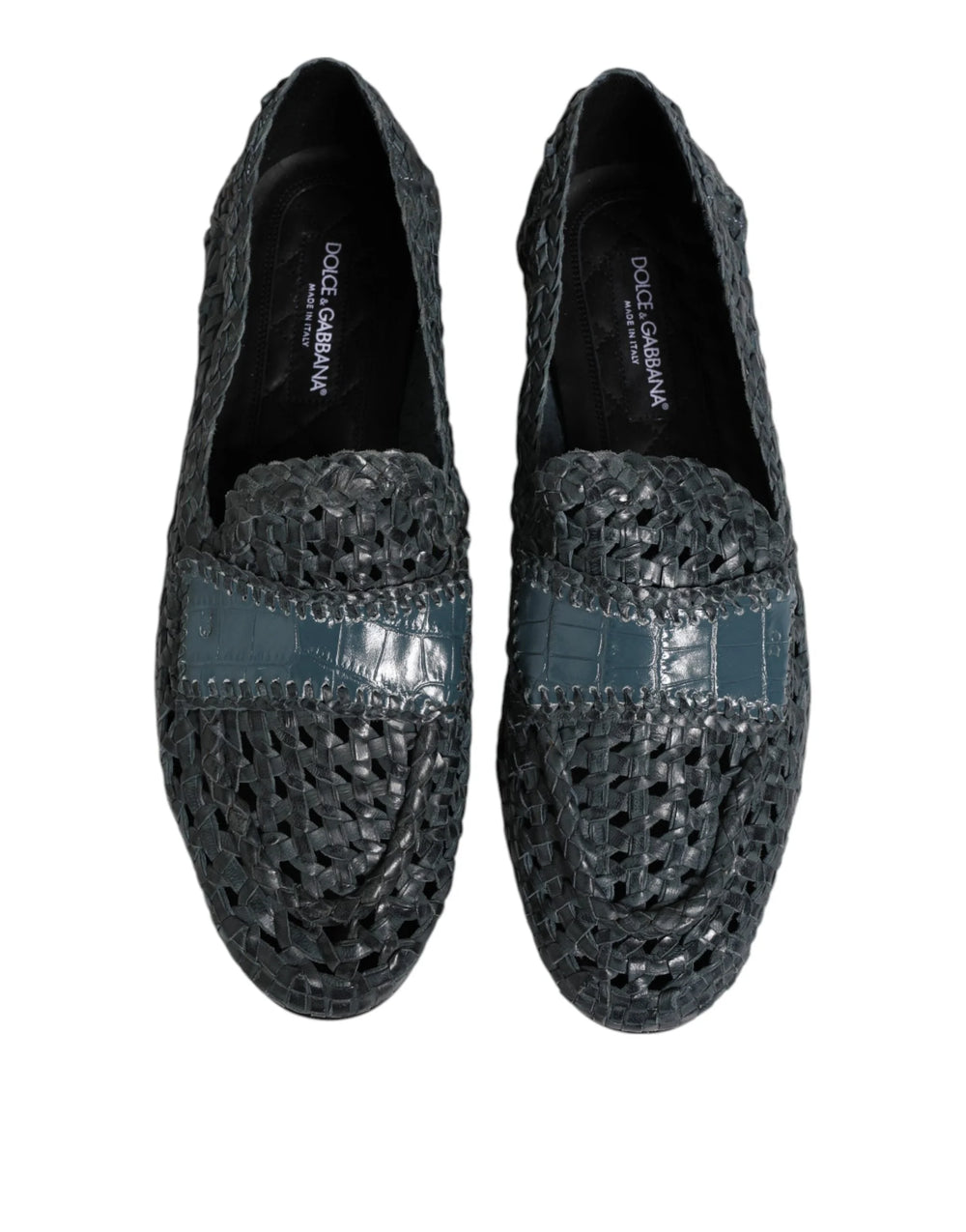 Dolce & Gabbana Blue Woven Raffia Slip On Loafers Shoes - EU45/US12 - Flats