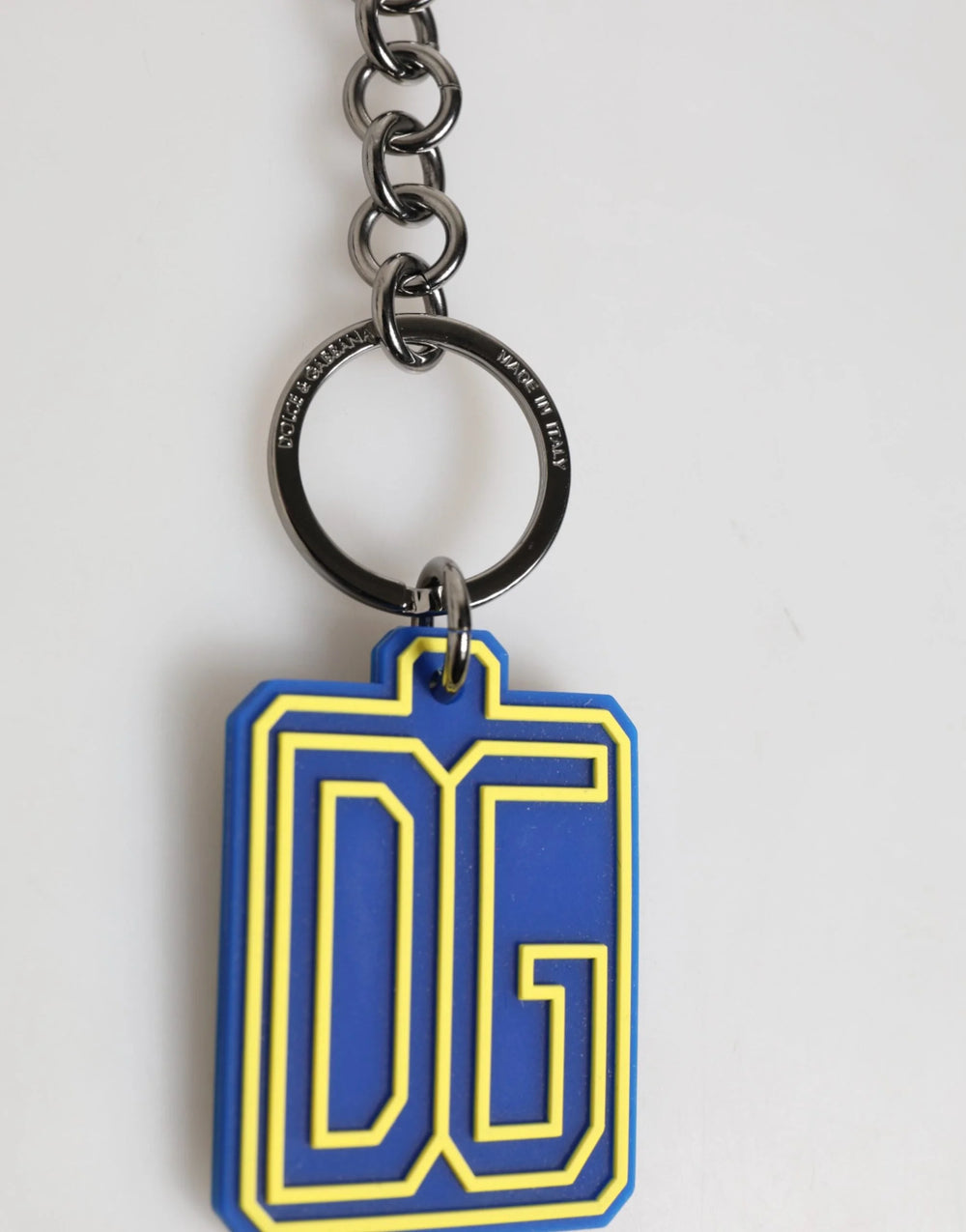Dolce & Gabbana Blue Yellow DG Rubber Logo Silver Men Keychain Keyring - Keychains