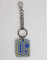 Dolce & Gabbana Blue Yellow DG Rubber Logo Silver Men Keychain Keyring - Keychains
