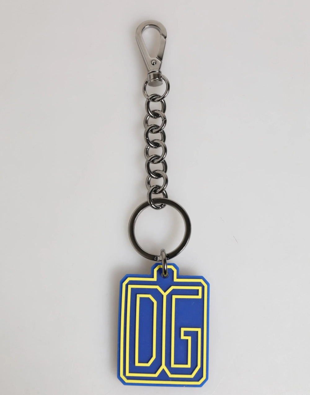 Dolce & Gabbana Blue Yellow DG Rubber Logo Silver Men Keychain Keyring - Keychains