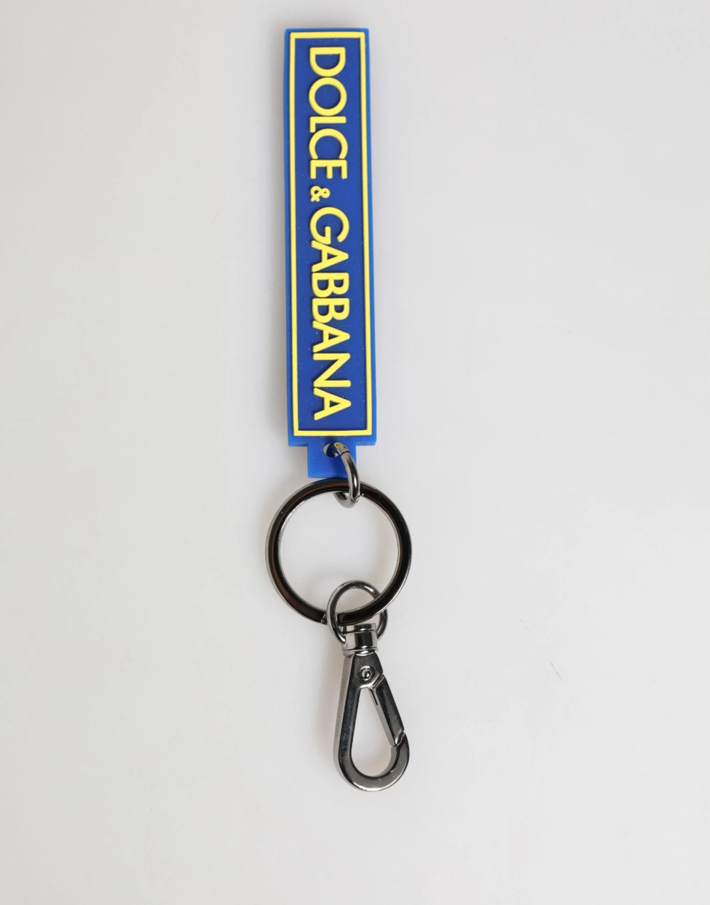 Dolce & Gabbana Blue Yellow DG Rubber Logo Silver Men’s Holder Keyring - Keychains
