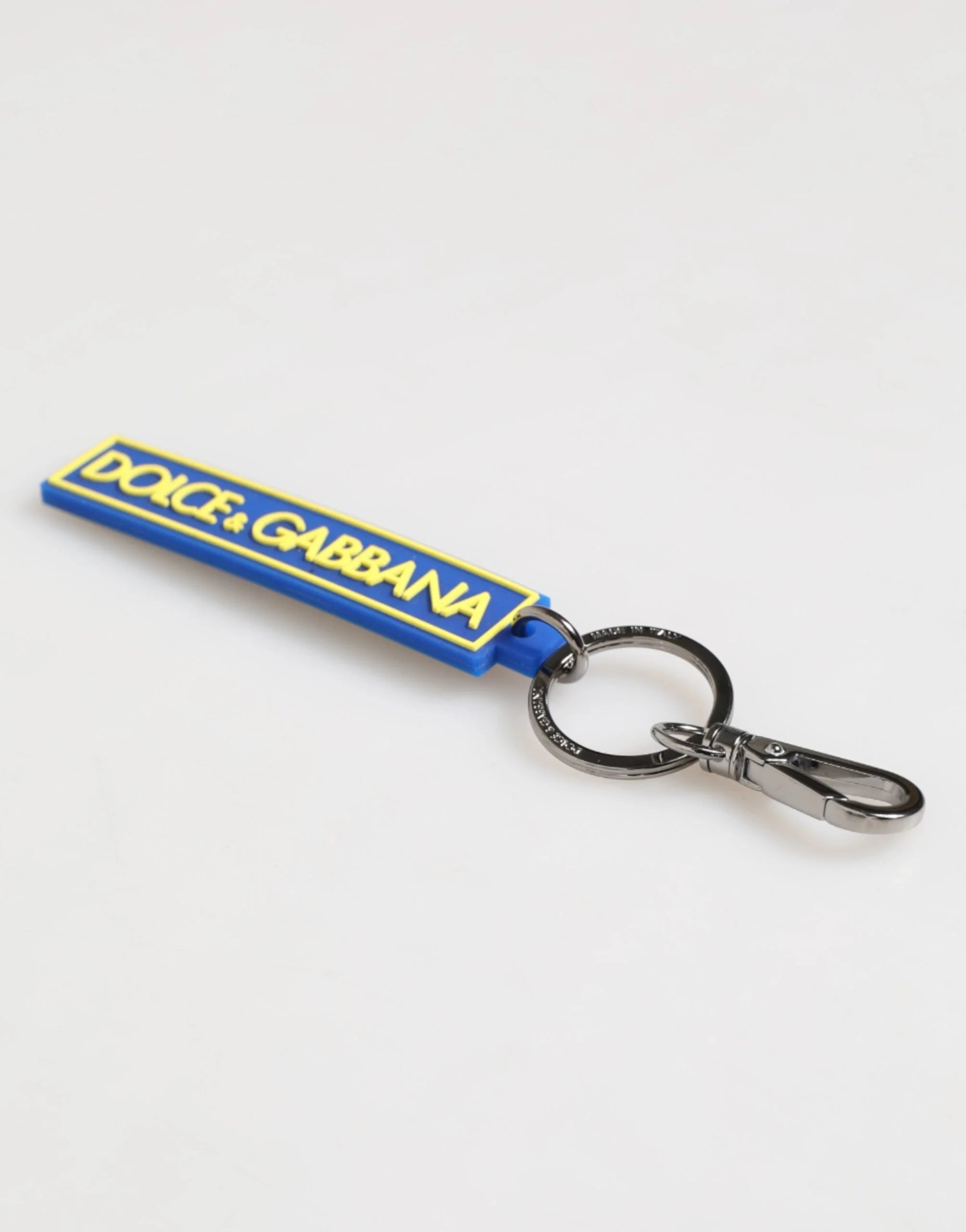 Dolce & Gabbana Blue Yellow DG Rubber Logo Silver Men’s Holder Keyring - Keychains