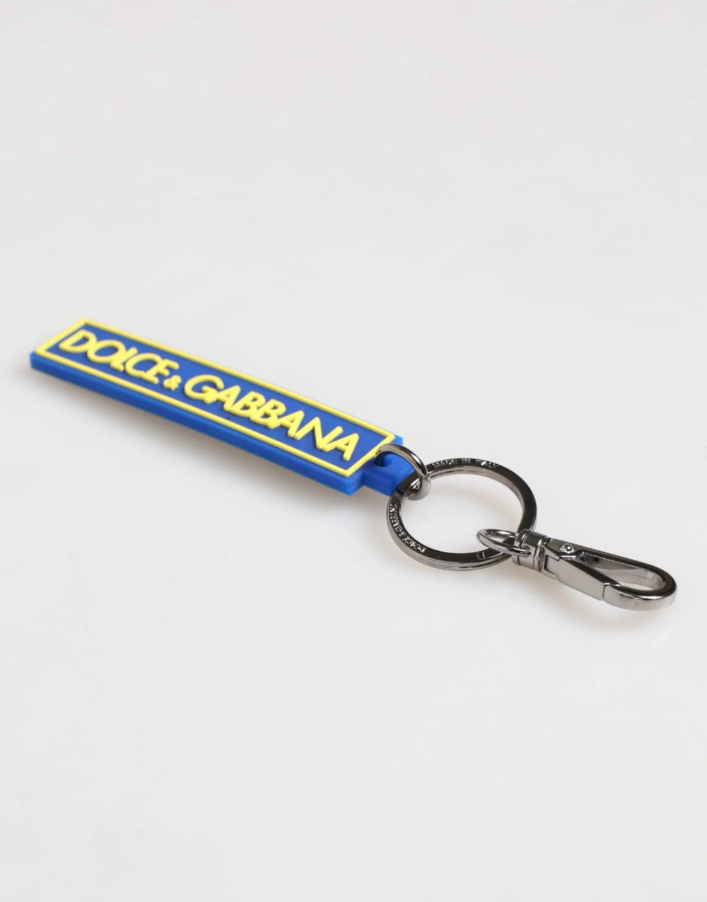 Dolce & Gabbana Blue Yellow DG Rubber Logo Silver Men’s Holder Keyring - Keychains