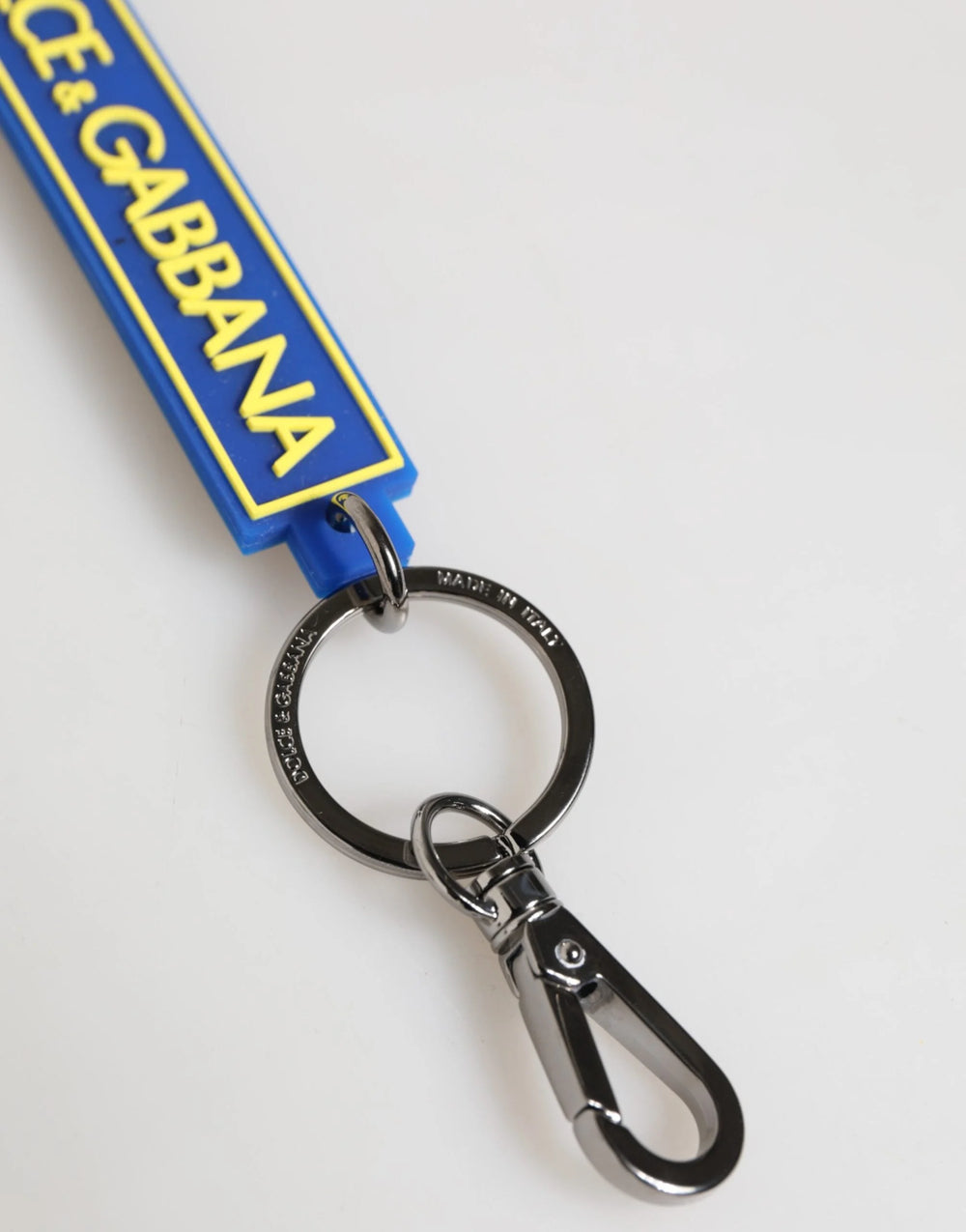 Dolce & Gabbana Blue Yellow DG Rubber Logo Silver Men’s Holder Keyring - Keychains