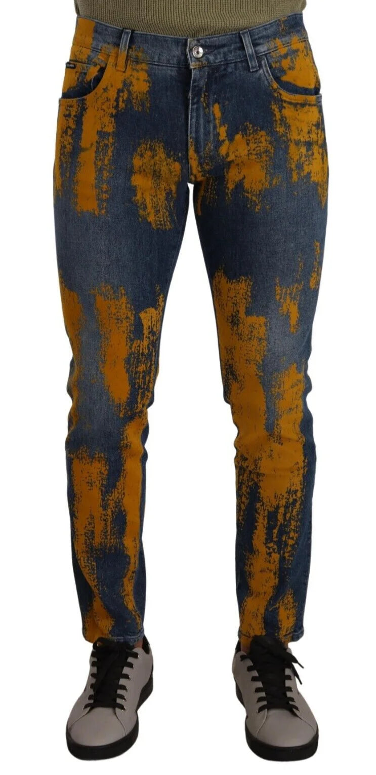 Dolce & Gabbana Blue Yellow Dye Cotton Skinny Men Denim Jeans - Jeans
