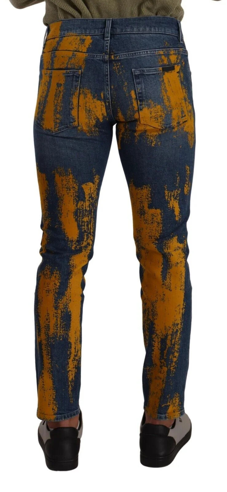 Dolce & Gabbana Blue Yellow Dye Cotton Skinny Men Denim Jeans - Jeans