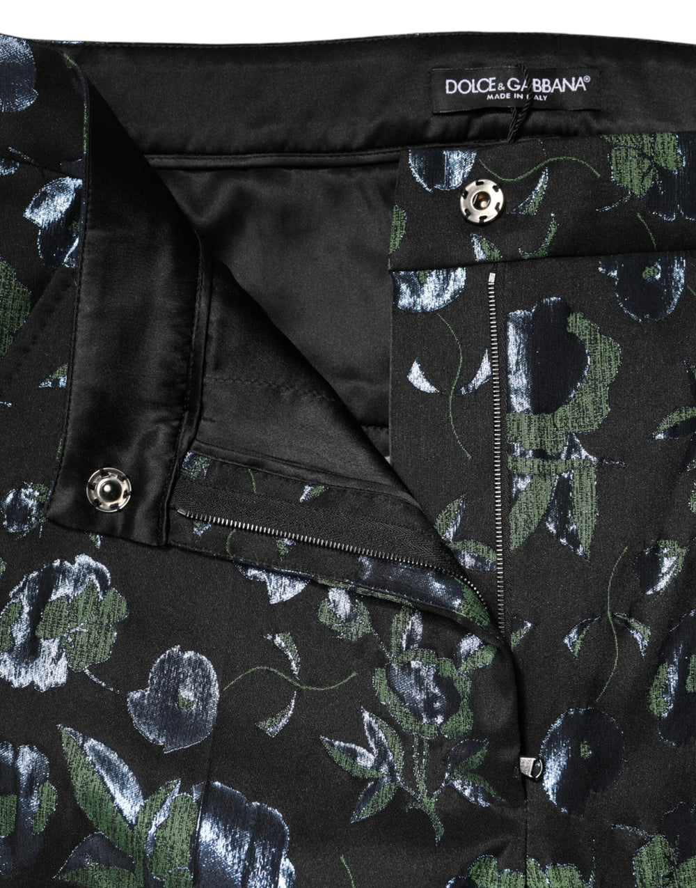 Dolce & Gabbana BlueGreen Floral Metallic Slim Trouser Pants