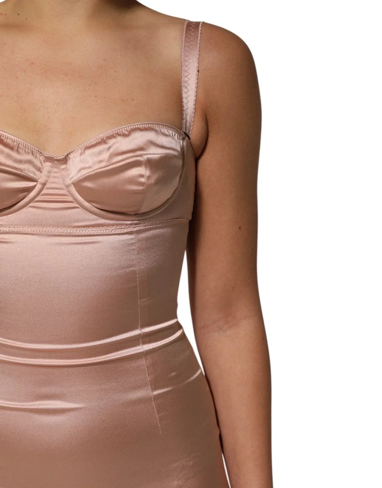 Dolce & Gabbana Blush Pink Silk Satin Bustier Midi Bodycon Dress - IT36|XXS - Dresses