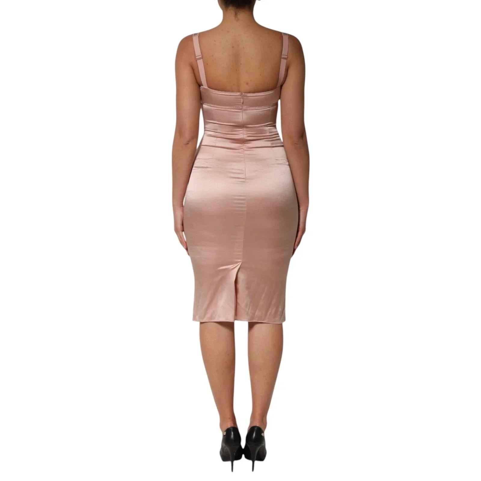 Dolce & Gabbana Blush Pink Silk Satin Bustier Midi Bodycon Dress - IT36|XXS - Dresses