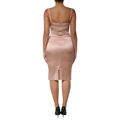 Dolce & Gabbana Blush Pink Silk Satin Bustier Midi Bodycon Dress - IT36|XXS - Dresses