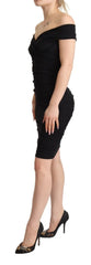 Dolce & Gabbana Bodycon Black Silk Off Shoulder Sheath Bodycon Dress - IT38|XS - Dresses