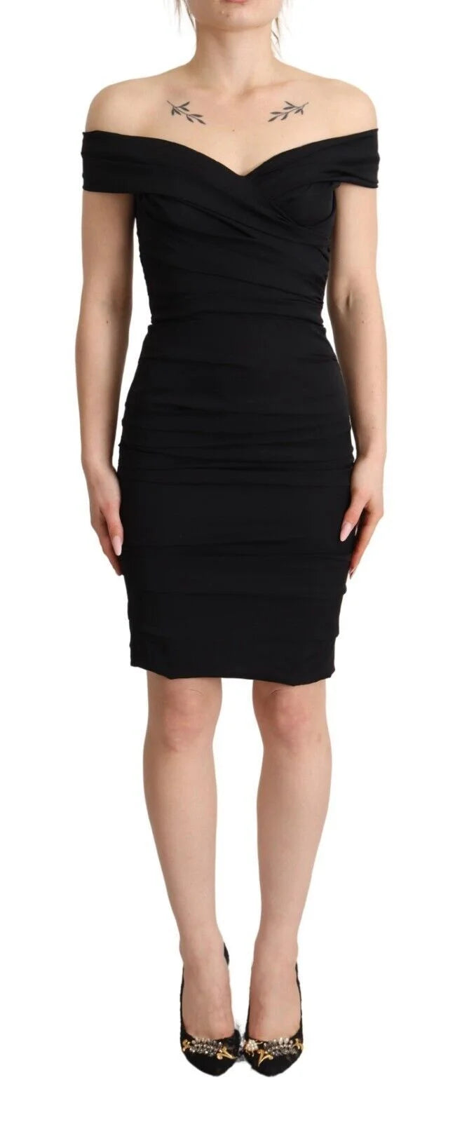 Dolce & Gabbana Bodycon Black Silk Off Shoulder Sheath Bodycon Dress - IT38|XS - Dresses