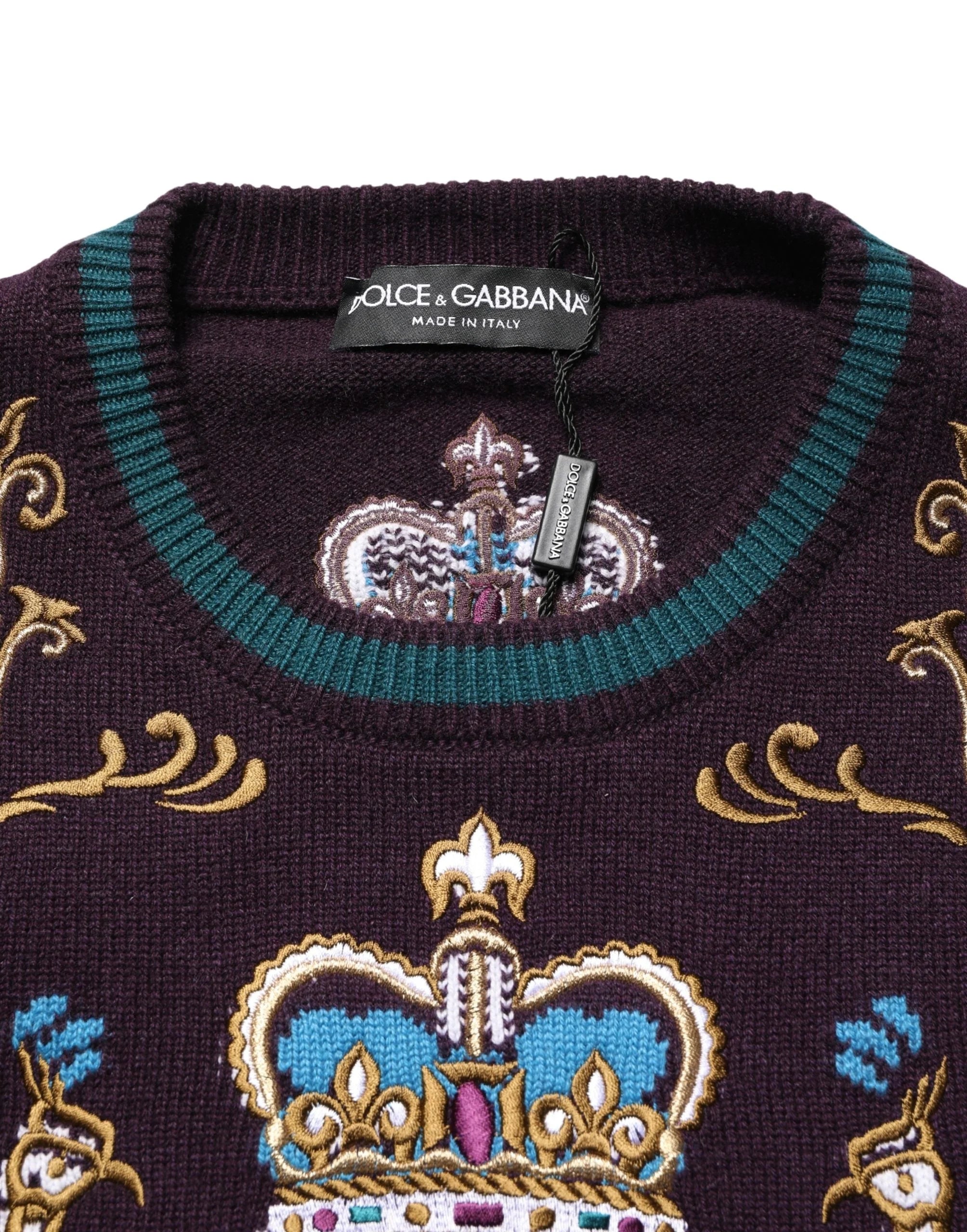 Dolce & Gabbana Bordeaux Cashmere Crown Embroidered Sweater - IT50 | L