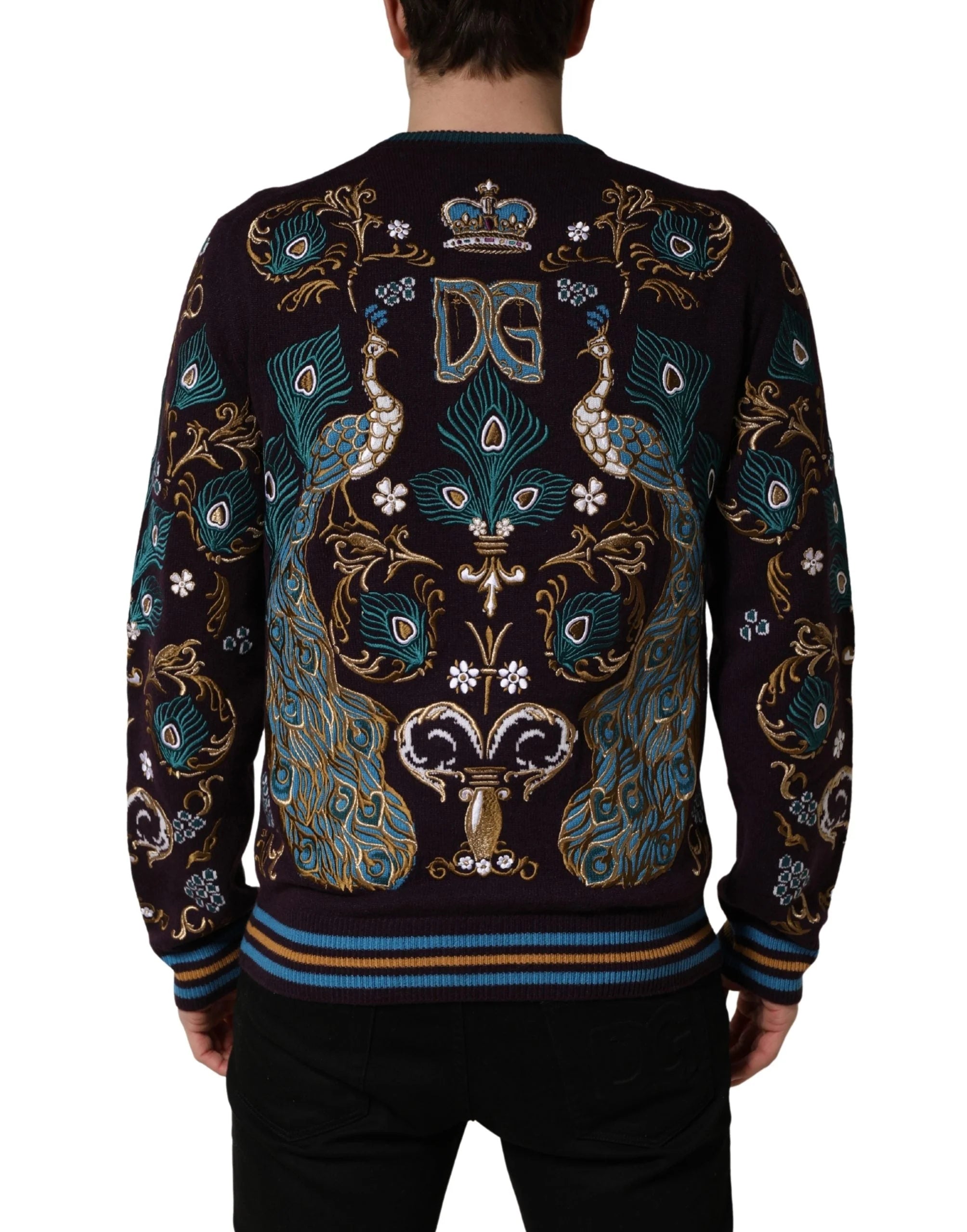 Dolce & Gabbana Bordeaux Cashmere Crown Embroidered Sweater - IT50 | L