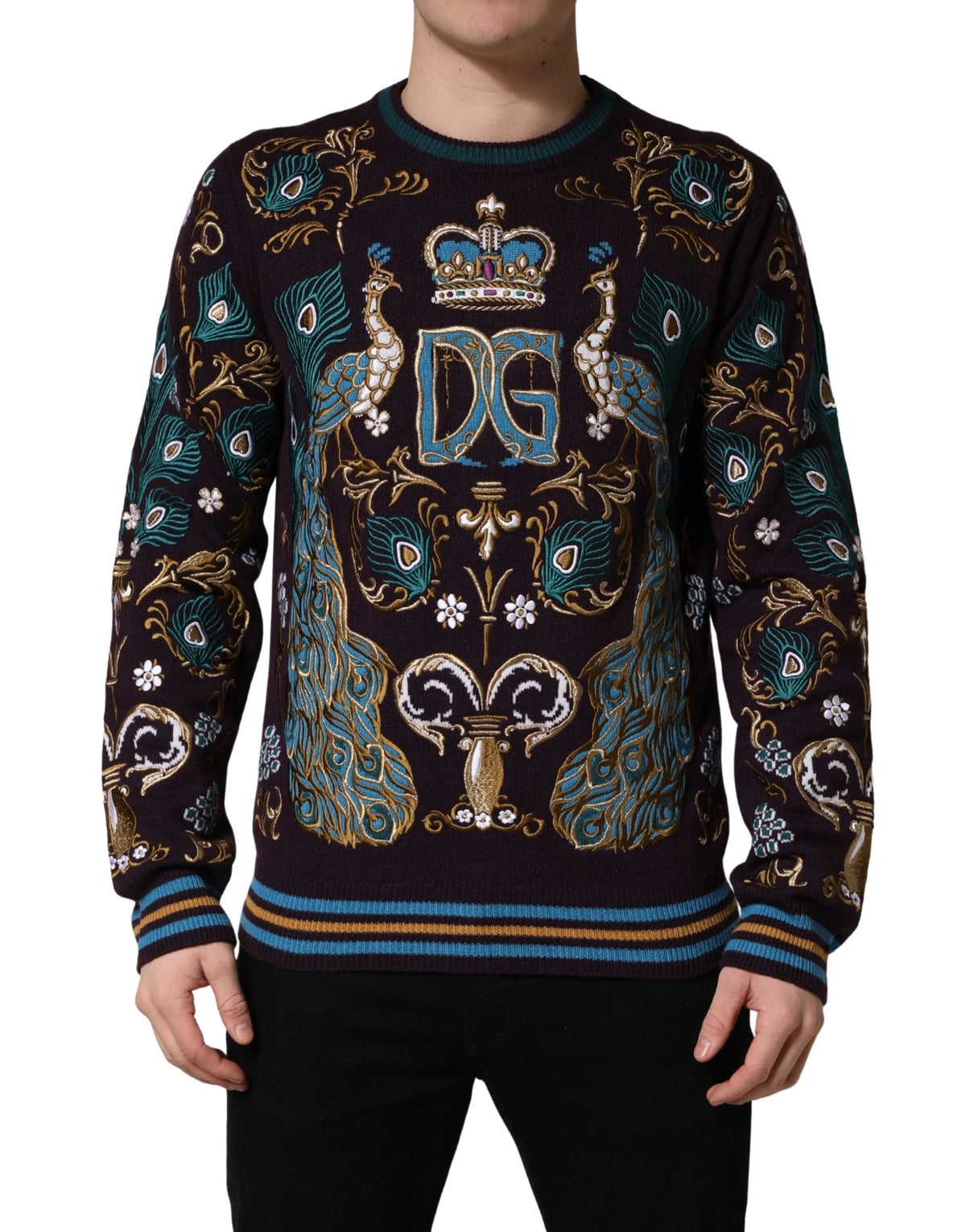 Dolce & Gabbana Bordeaux Cashmere Crown Embroidered Sweater - IT50 | L