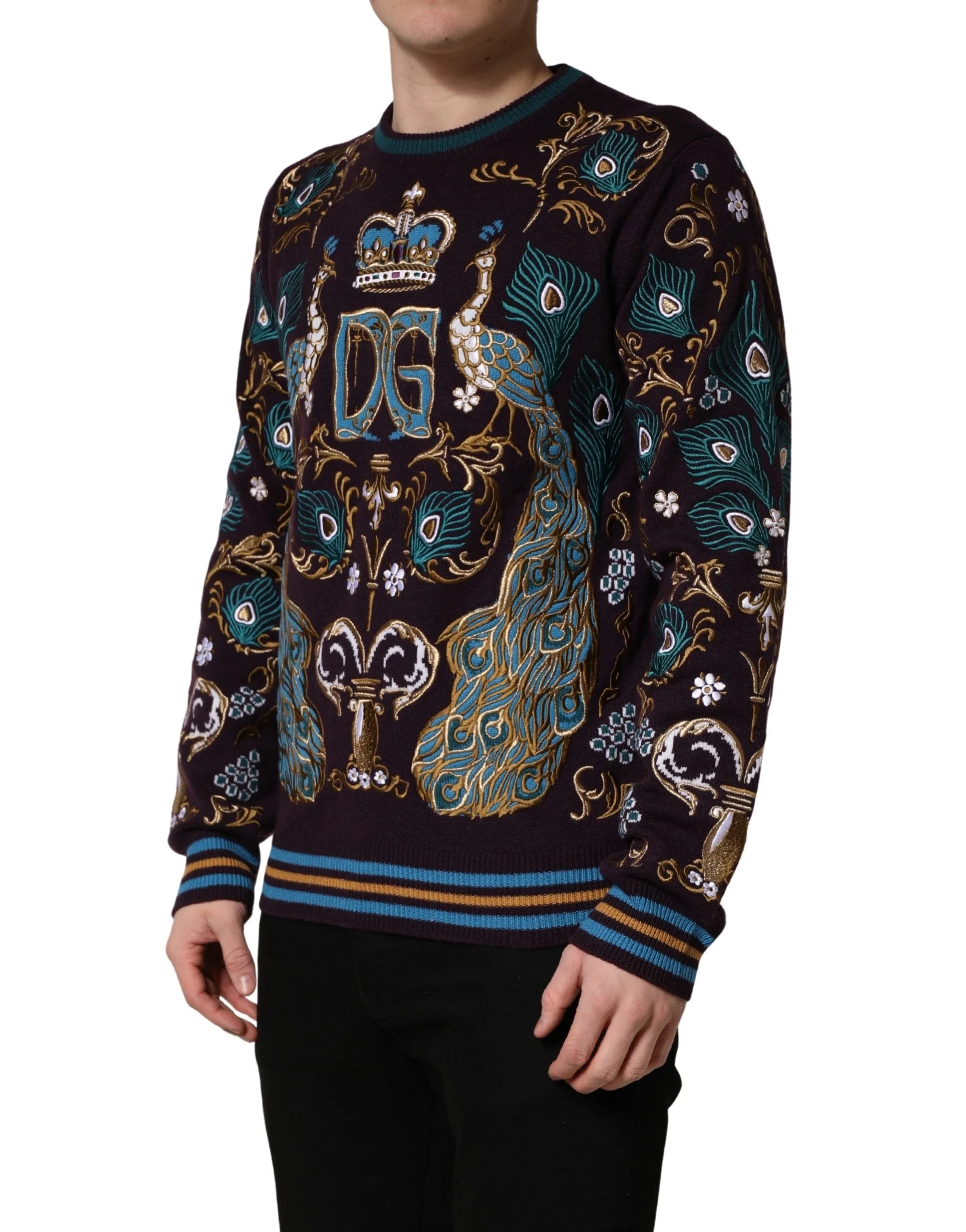 Dolce & Gabbana Bordeaux Cashmere Crown Embroidered Sweater - IT50 | L