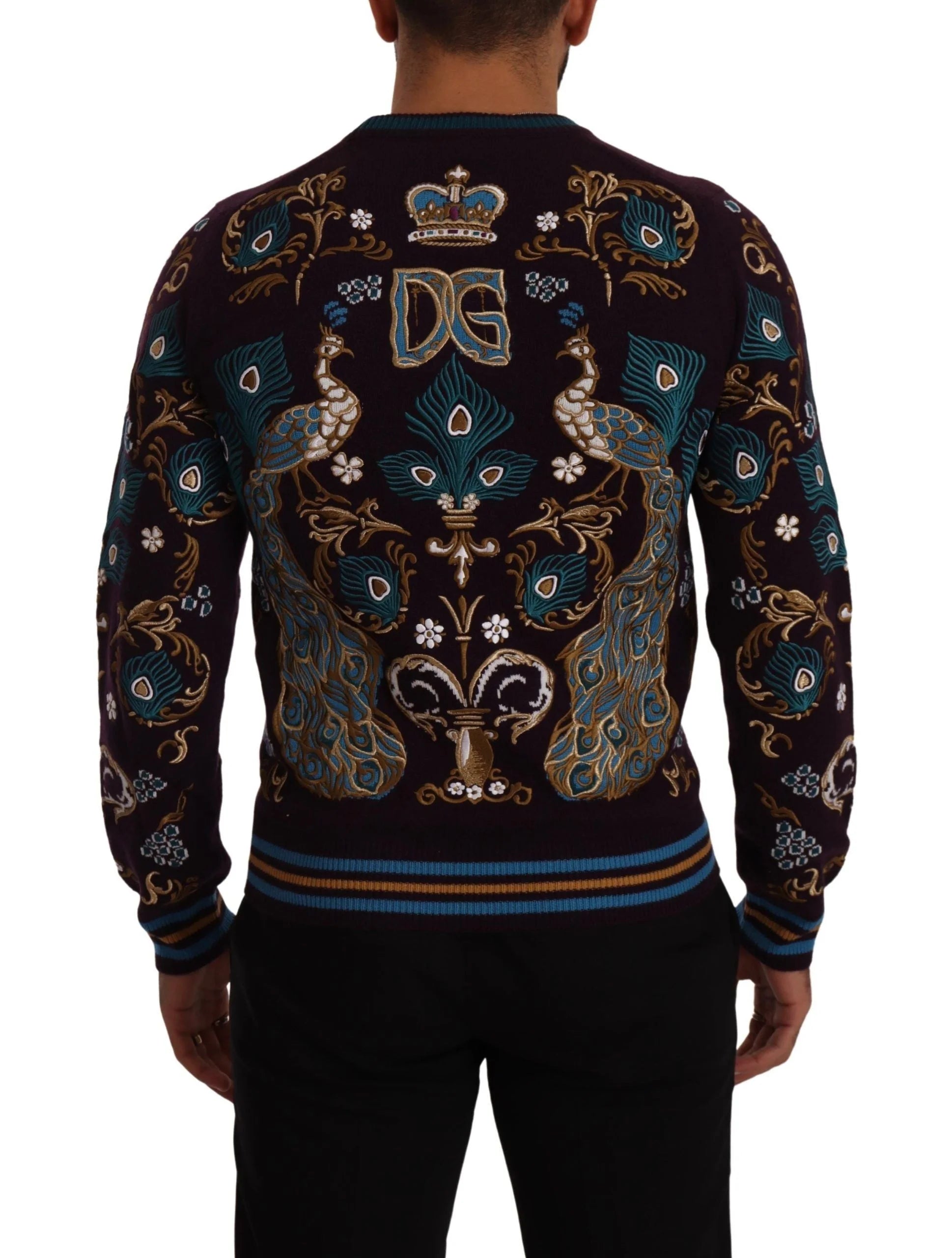 Dolce & Gabbana Bordeaux Cashmere DG Crown Embroidered Sweater - Sweaters