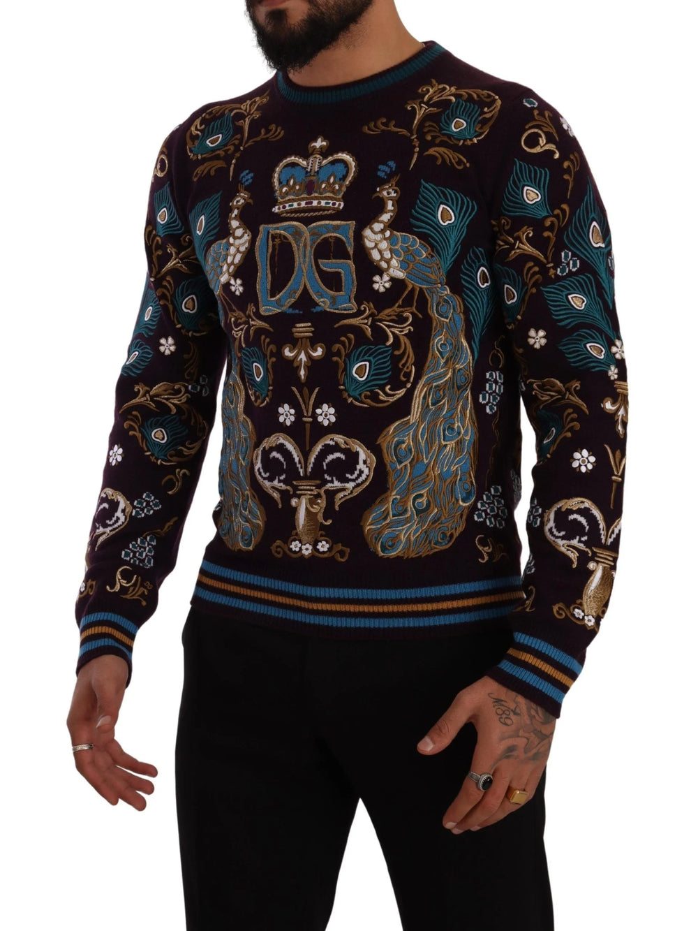 Dolce & Gabbana Bordeaux Cashmere DG Crown Embroidered Sweater - Sweaters