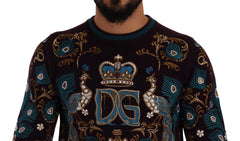 Dolce & Gabbana Bordeaux Cashmere DG Crown Embroidered Sweater - Sweaters