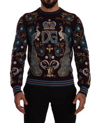 Dolce & Gabbana Bordeaux Cashmere DG Crown Embroidered Sweater - Sweaters
