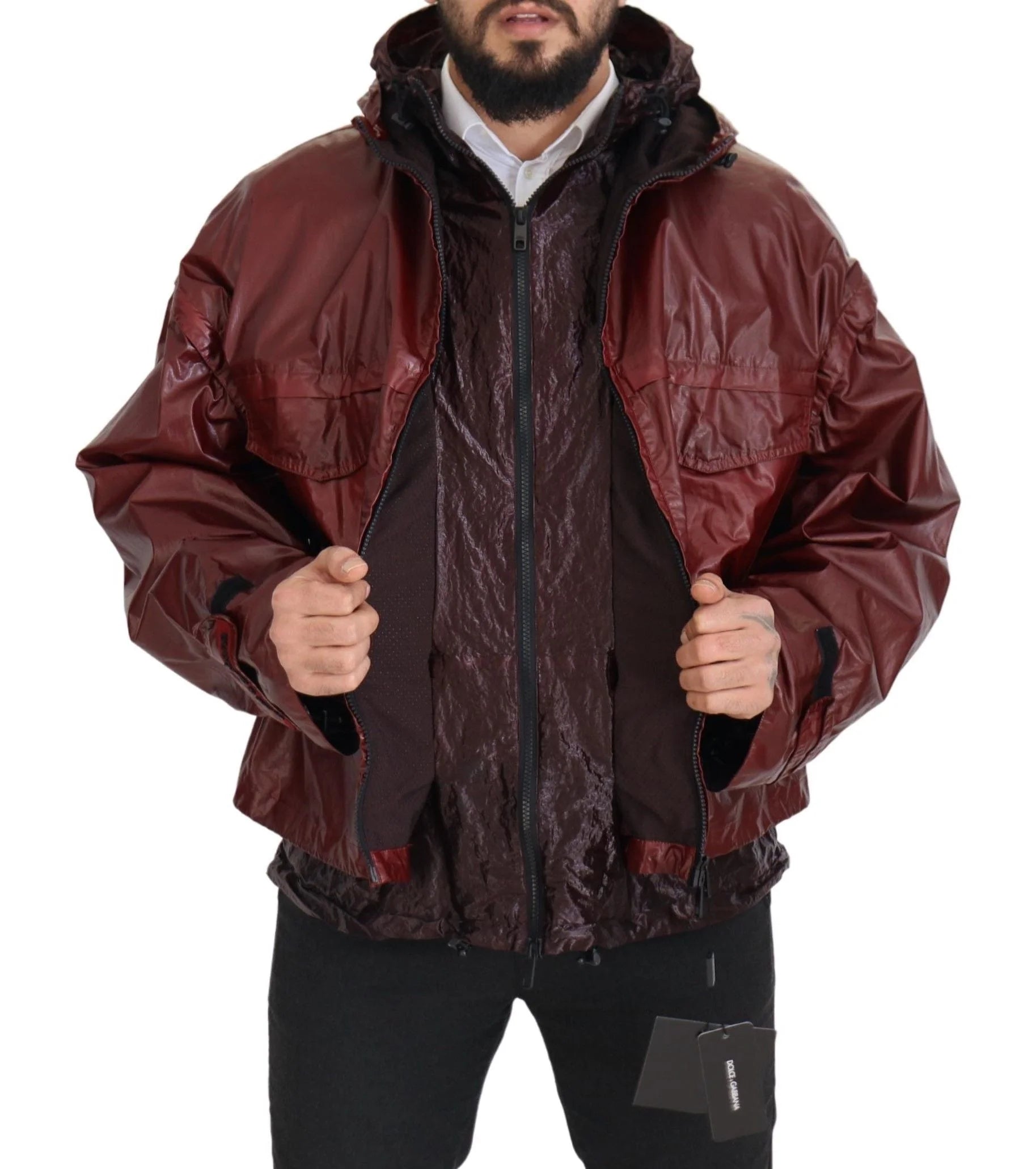 Dolce & Gabbana Bordeaux Cotton Hooded Full Zip Jacket - IT50 | L - Track Jackets