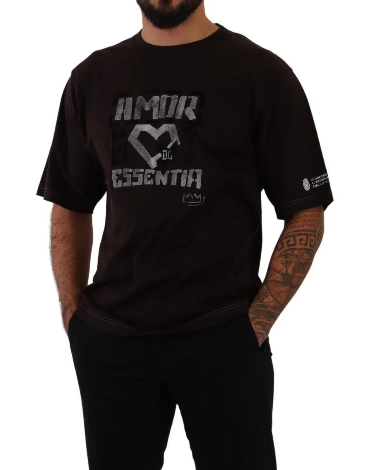 Dolce & Gabbana Bordeaux Cotton L-Amore Print Crewneck T-shirt - T-Shirts