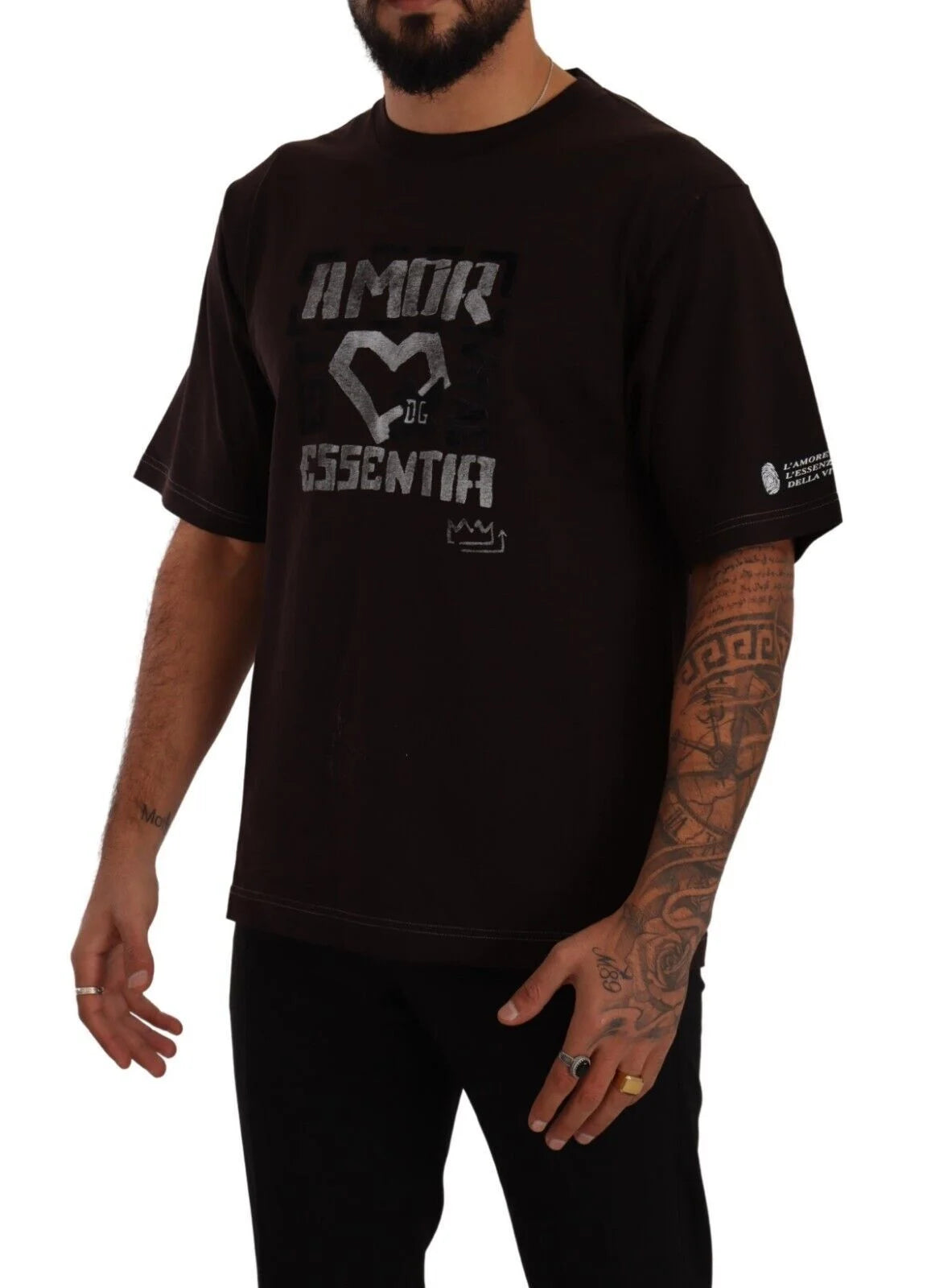 Dolce & Gabbana Bordeaux Cotton L-Amore Print Crewneck T-shirt - T-Shirts