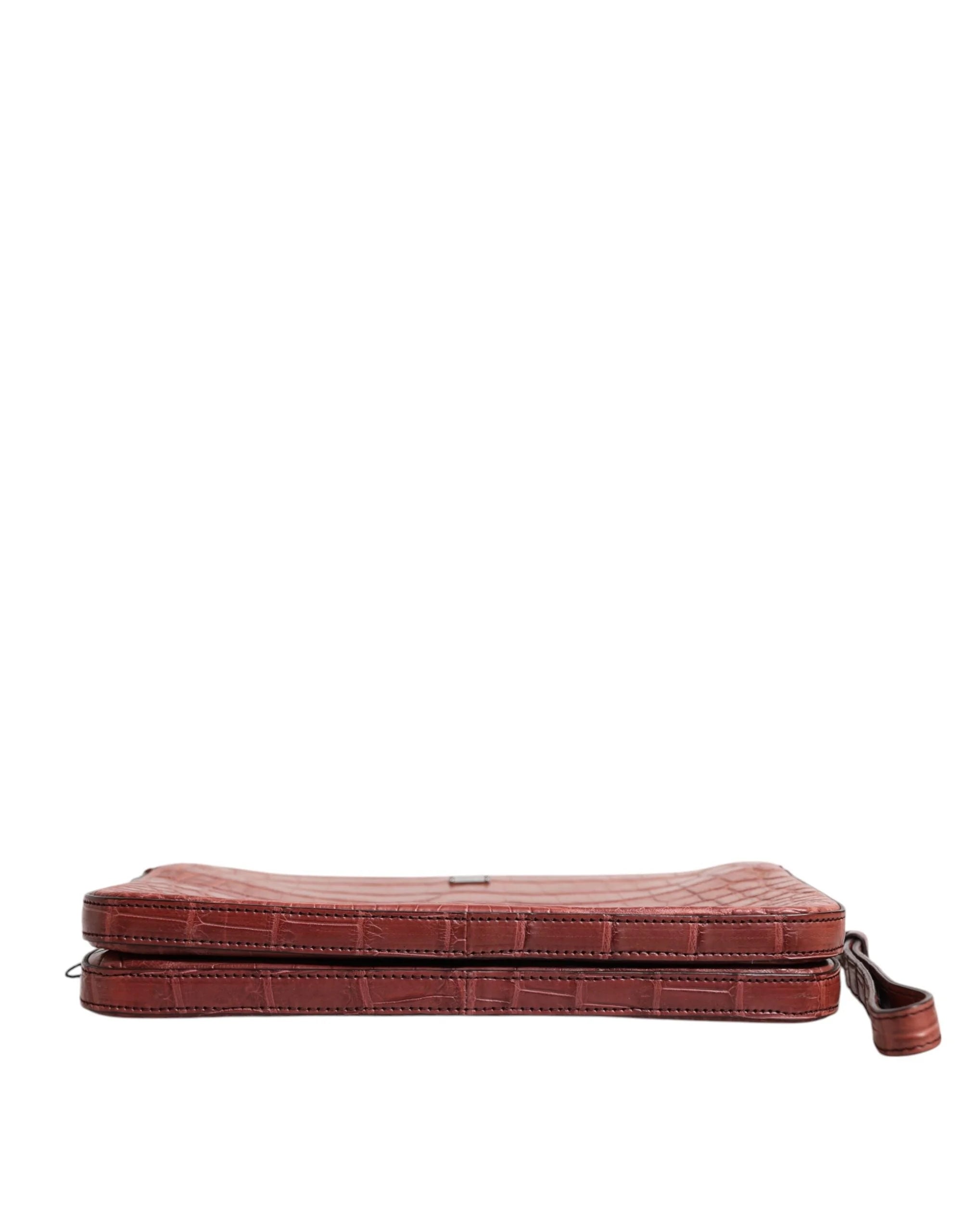 Dolce & Gabbana Bordeaux Croc Leather Logo Plaque Men Briefcase Bag - Briefcases