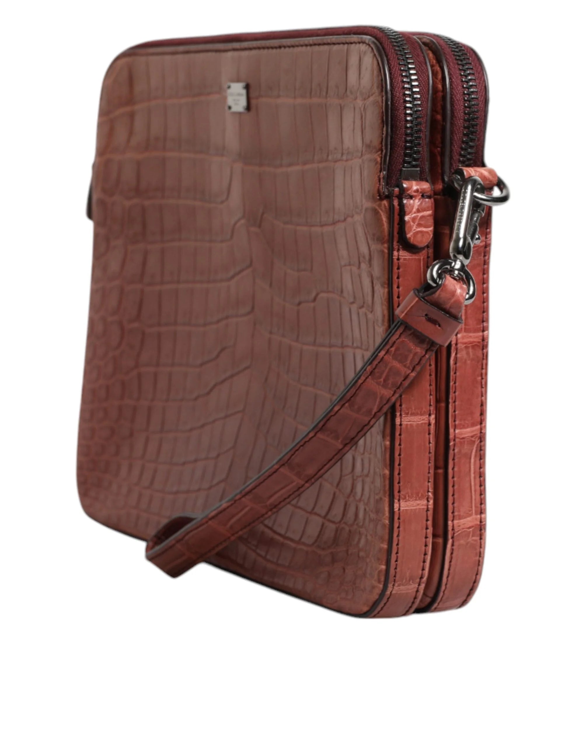Dolce & Gabbana Bordeaux Croc Leather Logo Plaque Men Briefcase Bag - Briefcases