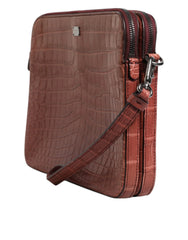 Dolce & Gabbana Bordeaux Croc Leather Logo Plaque Men Briefcase Bag - Briefcases