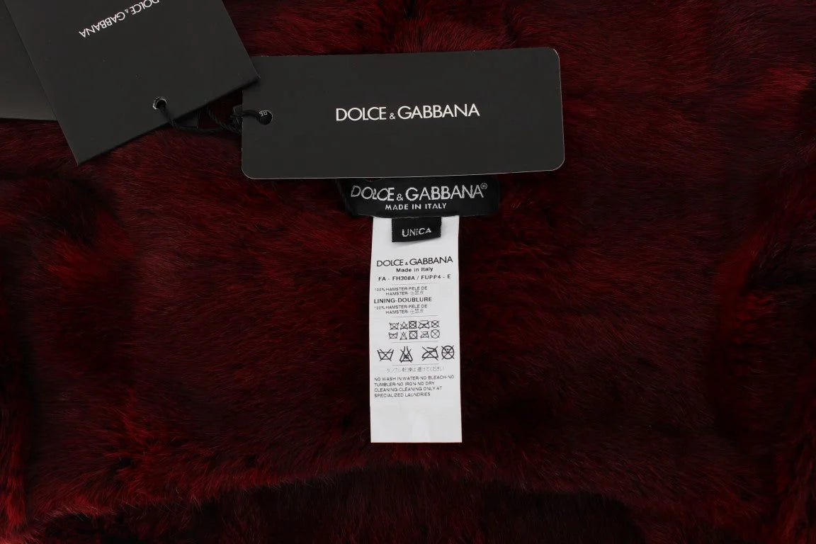 Dolce & Gabbana Bordeaux Hamster Fur Crochet Hood Scarf Hat - Scarves & Shawls