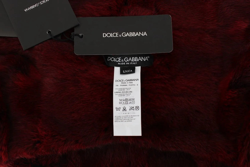 Dolce & Gabbana Bordeaux Hamster Fur Crochet Hood Scarf Hat - Scarves & Shawls