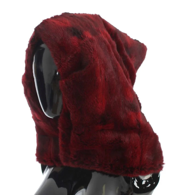 Dolce & Gabbana Bordeaux Hamster Fur Crochet Hood Scarf Hat - Scarves & Shawls