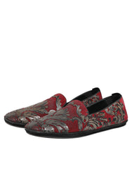 Dolce & Gabbana Bordeaux Jacquard Leather Slip On Loafer Shoes - EU44/US11 - Flats