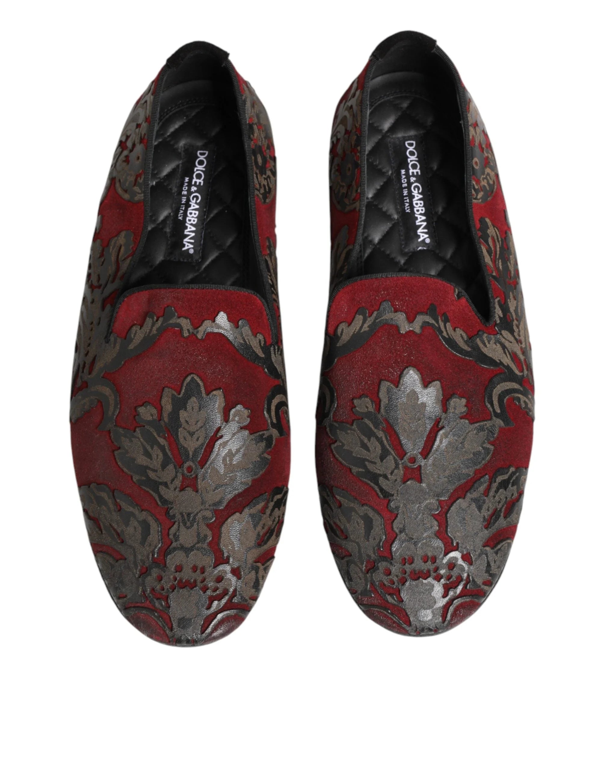 Dolce & Gabbana Bordeaux Jacquard Leather Slip On Loafer Shoes - EU44/US11