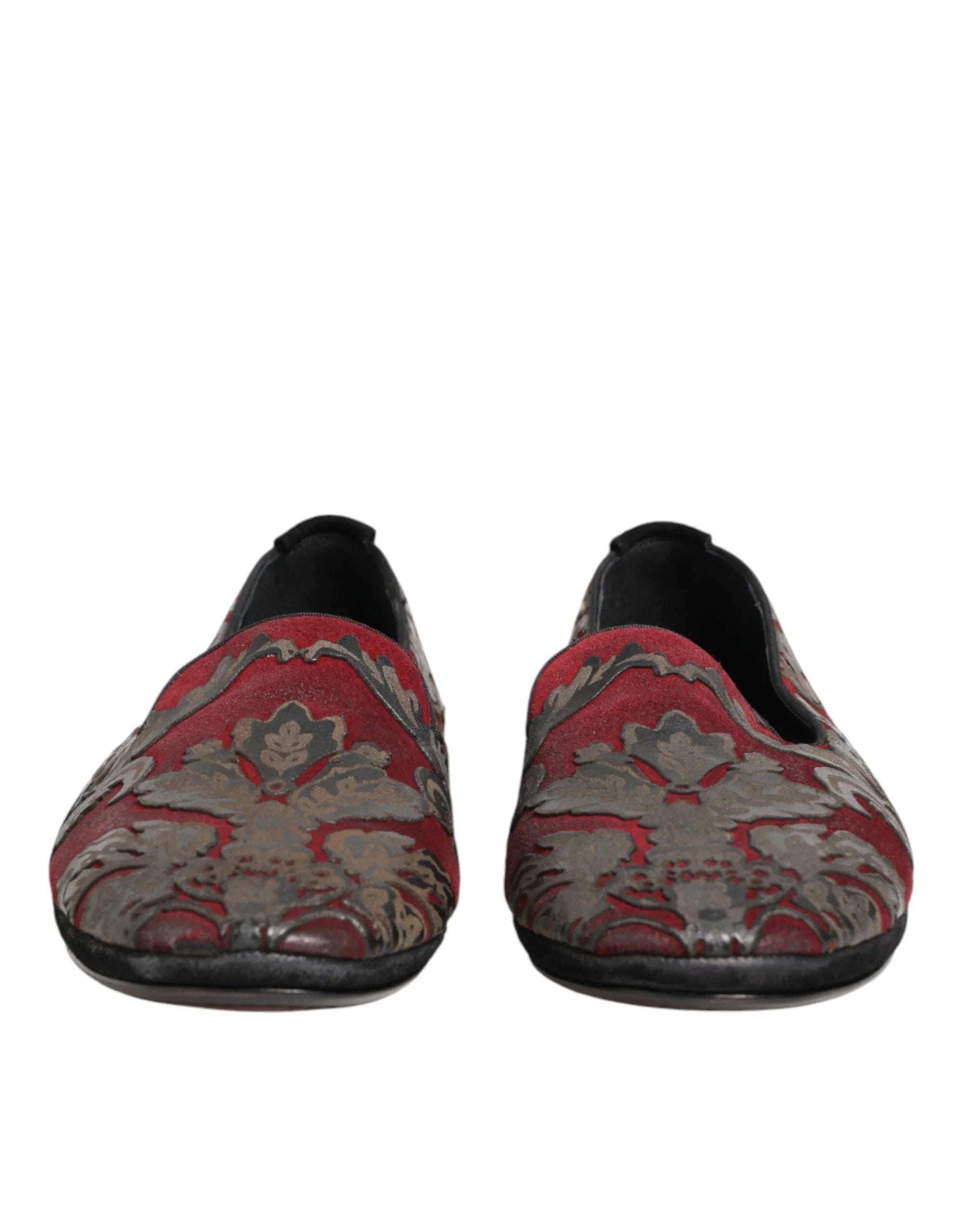 Dolce & Gabbana Bordeaux Jacquard Leather Slip On Loafer Shoes - EU44/US11