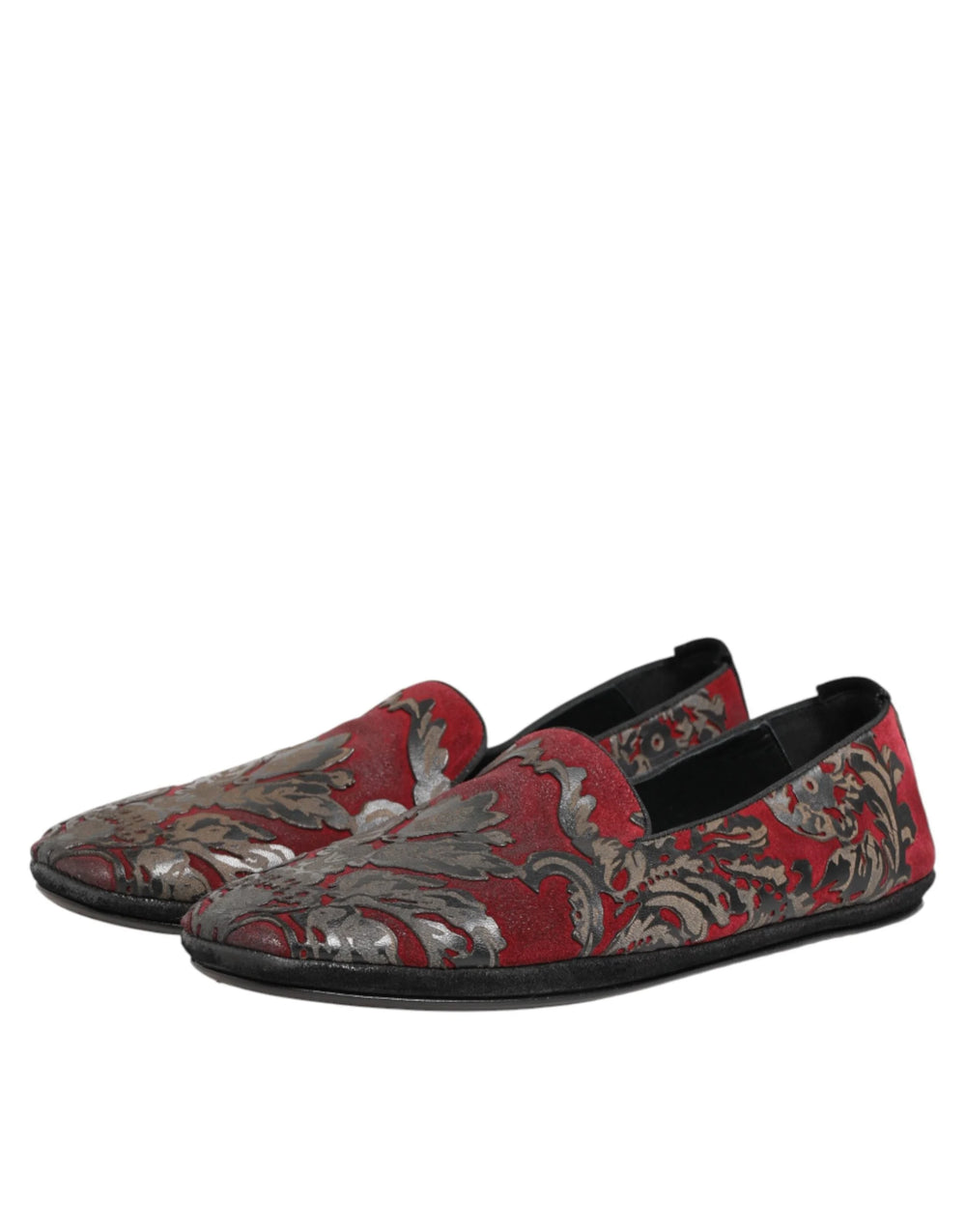 Dolce & Gabbana Bordeaux Jacquard Leather Slip On Loafer Shoes - EU44/US11