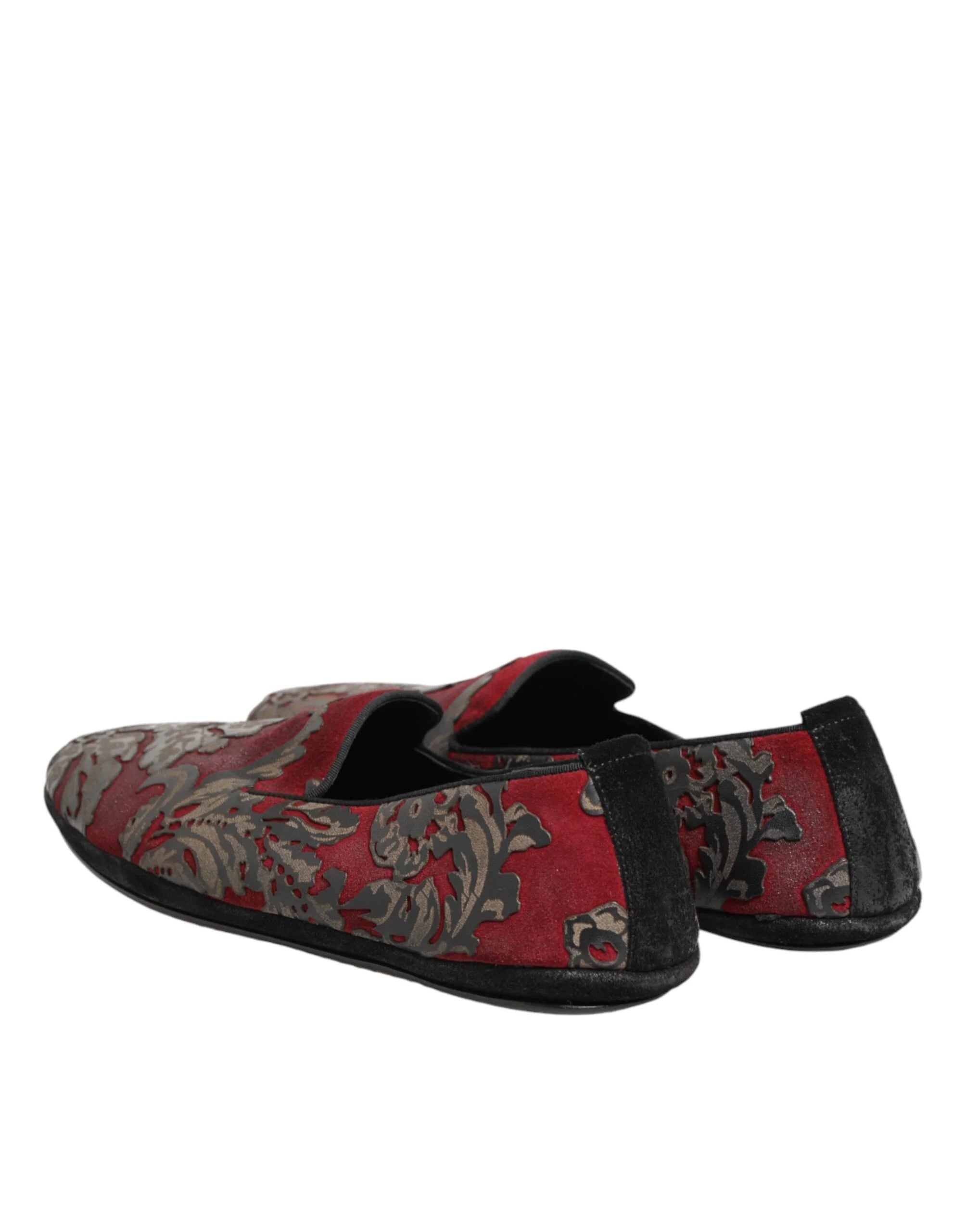 Dolce & Gabbana Bordeaux Jacquard Leather Slip On Loafer Shoes - EU44/US11