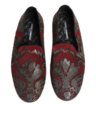Dolce & Gabbana Bordeaux Jacquard Leather Slip On Loafer Shoes - EU44/US11 - Flats