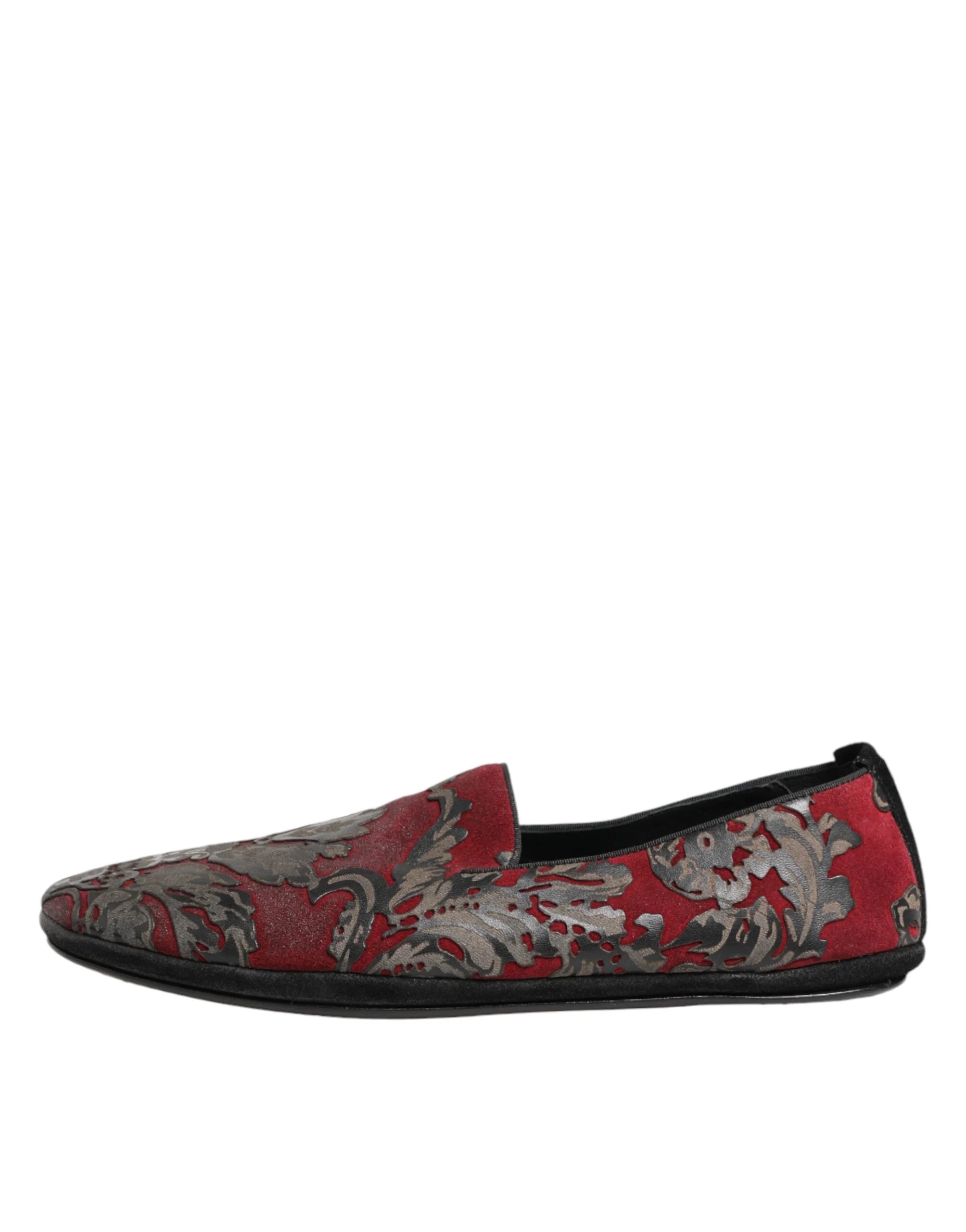 Dolce & Gabbana Bordeaux Jacquard Leather Slip On Loafer Shoes - EU44/US11