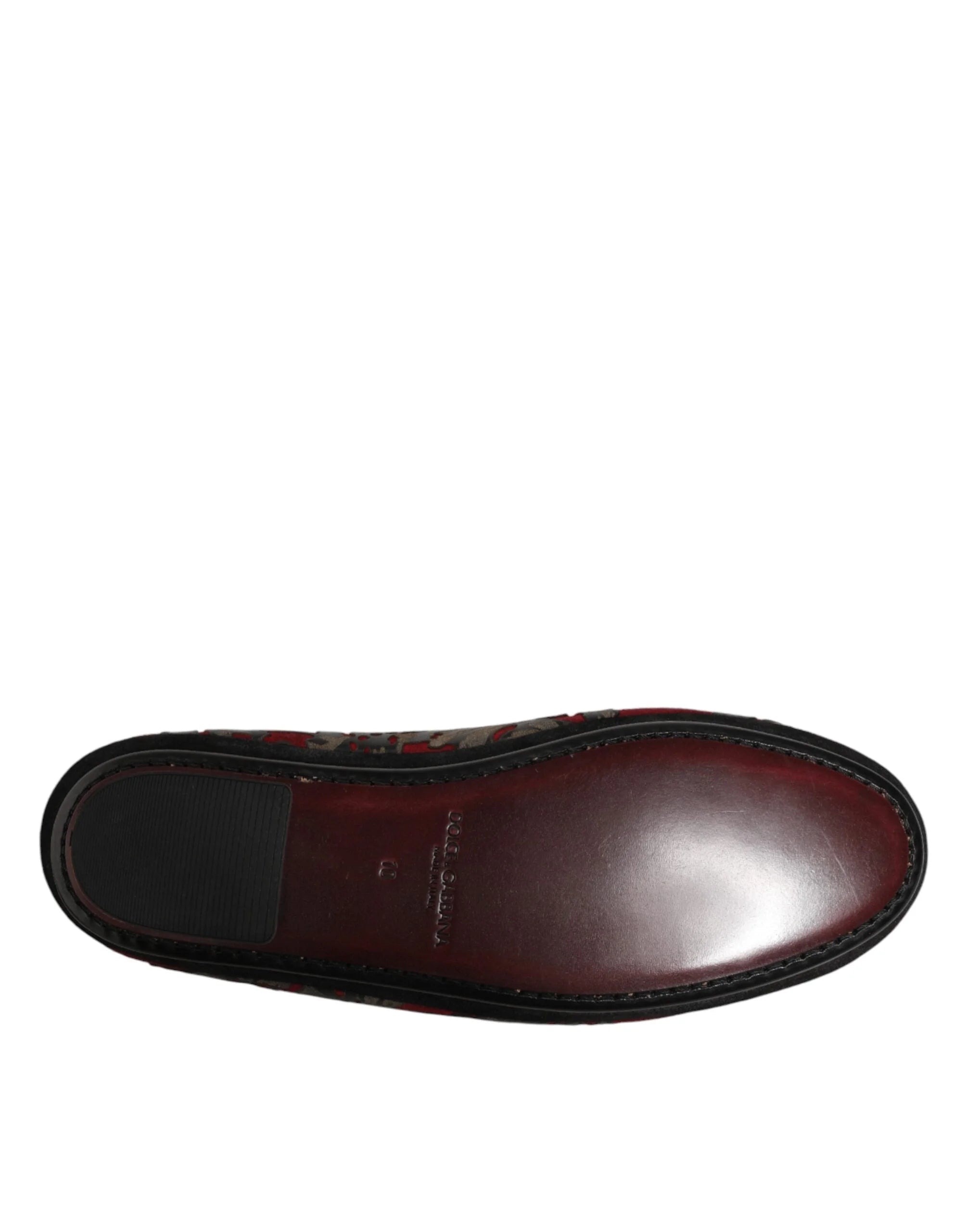 Dolce & Gabbana Bordeaux Jacquard Leather Slip On Loafer Shoes - EU44/US11 - Flats
