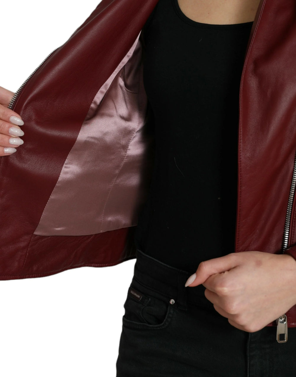 Dolce & Gabbana Bordeaux Leather Biker Coat Lambskin Jacket - IT40|S - Bomber Jackets