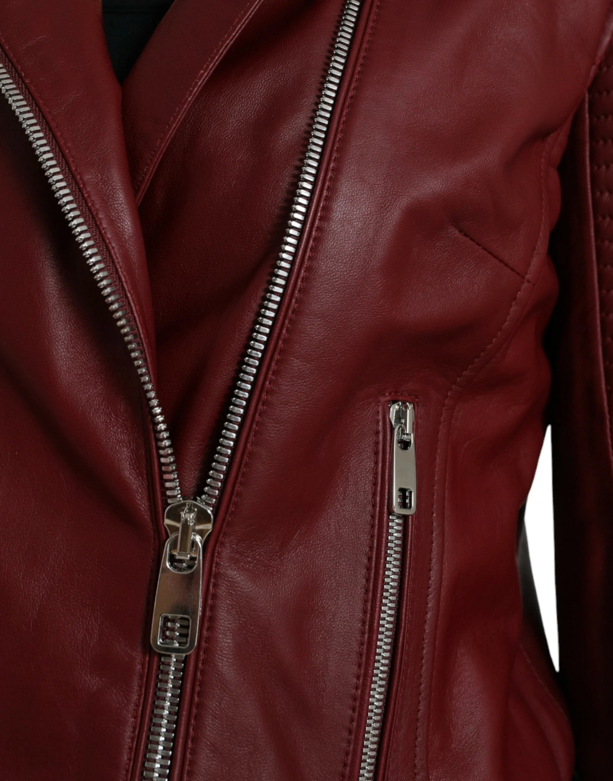 Dolce & Gabbana Bordeaux Leather Biker Coat Lambskin Jacket - IT40|S - Bomber Jackets