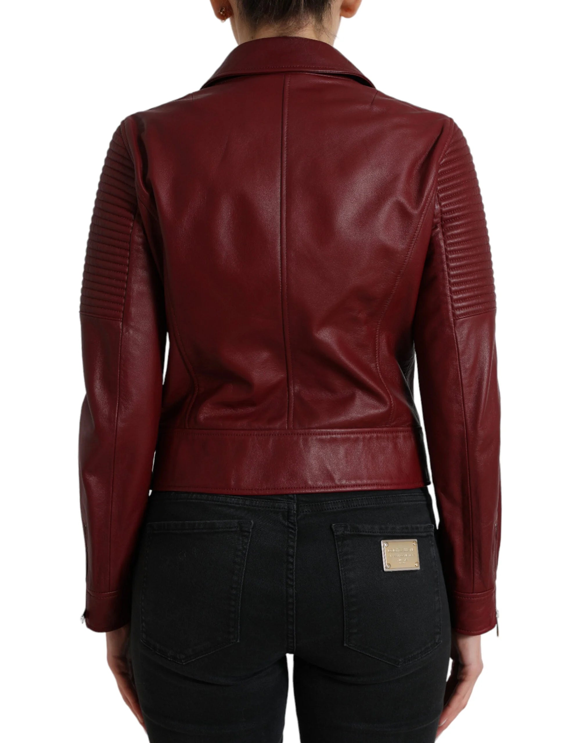 Dolce & Gabbana Bordeaux Leather Biker Coat Lambskin Jacket - IT40|S - Bomber Jackets