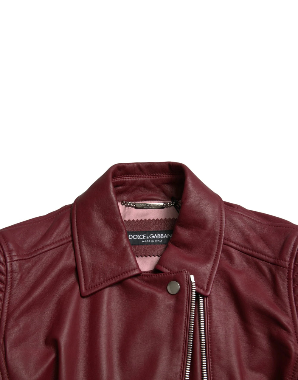 Dolce & Gabbana Bordeaux Leather Biker Coat Lambskin Jacket - IT40|S - Bomber Jackets