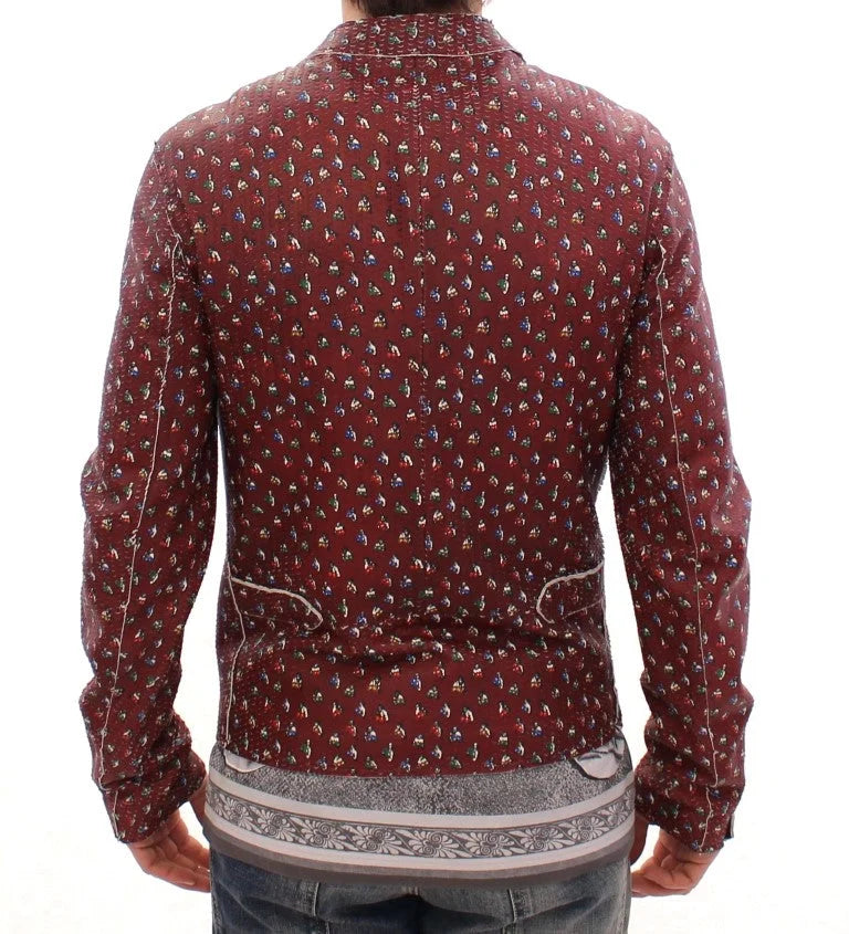 Dolce & Gabbana Bordeaux Leather Boxer Print Jacket Coat - IT48 | M - Sport Jackets