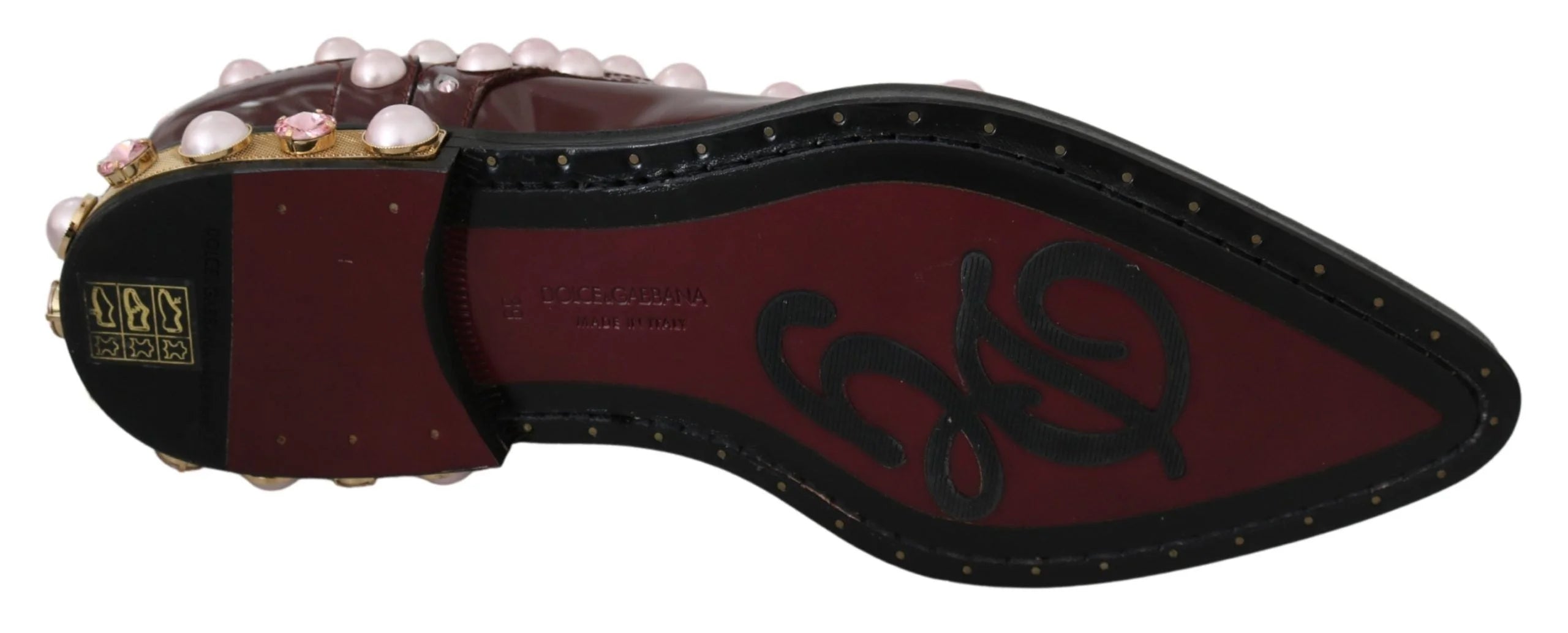 Dolce & Gabbana Bordeaux Leather Crystal Pearls Formal Shoes - EU39/US8.5
