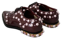 Dolce & Gabbana Bordeaux Leather Crystal Pearls Formal Shoes - EU39/US8.5