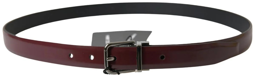 Dolce & Gabbana Bordeaux Leather Silver Metal Buckle Belt - Belts